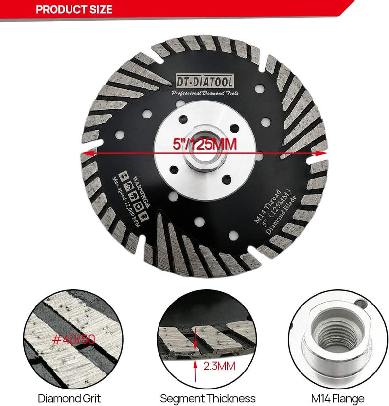 DT-DIATOOL Diamant Trennscheibe 2 Stücke 125 mm x M14 Turbo Sägeblatt mit Schutzzähne zum Schneiden