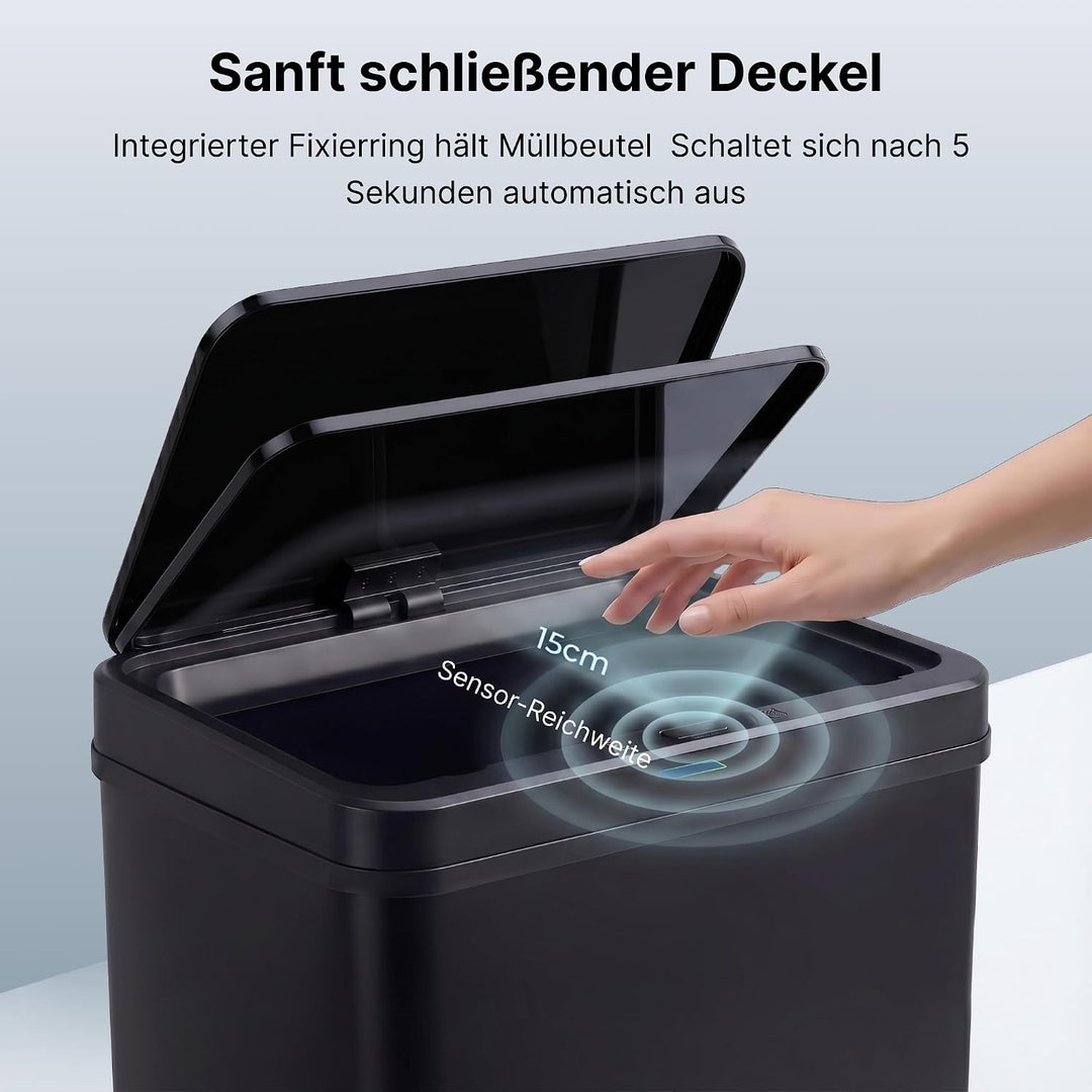 Sensor Mülleimer 2er Set 2x60L Schwarz, automatischer Abfalleimer 2 60L Schwarz, 2 60L Schwarz