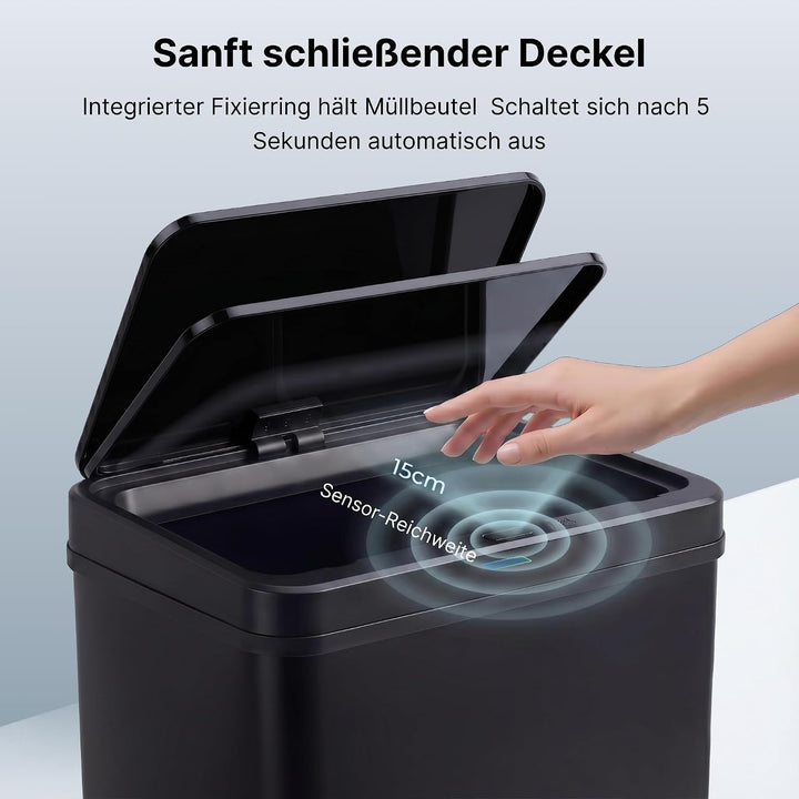 Sensor Mülleimer 2er Set 2x60L Schwarz, automatischer Abfalleimer 2 60L Schwarz, 2 60L Schwarz
