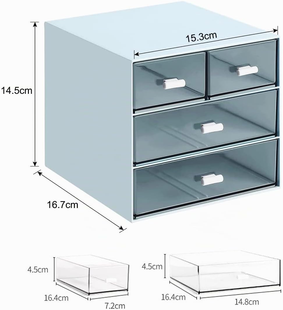 Schreibtisch-Aufbewahrung, Make-up-Aufbewahrungsbox mit 4 Schubladen, Kunststoff, Bürobedarf, Schrei
