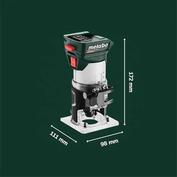 metabo Akku-Kantenfräse FMV 18 LTX BL 8-18V, Brushless-Motor, 4800-29000 U/min, 6/8 mm Spannzange, m