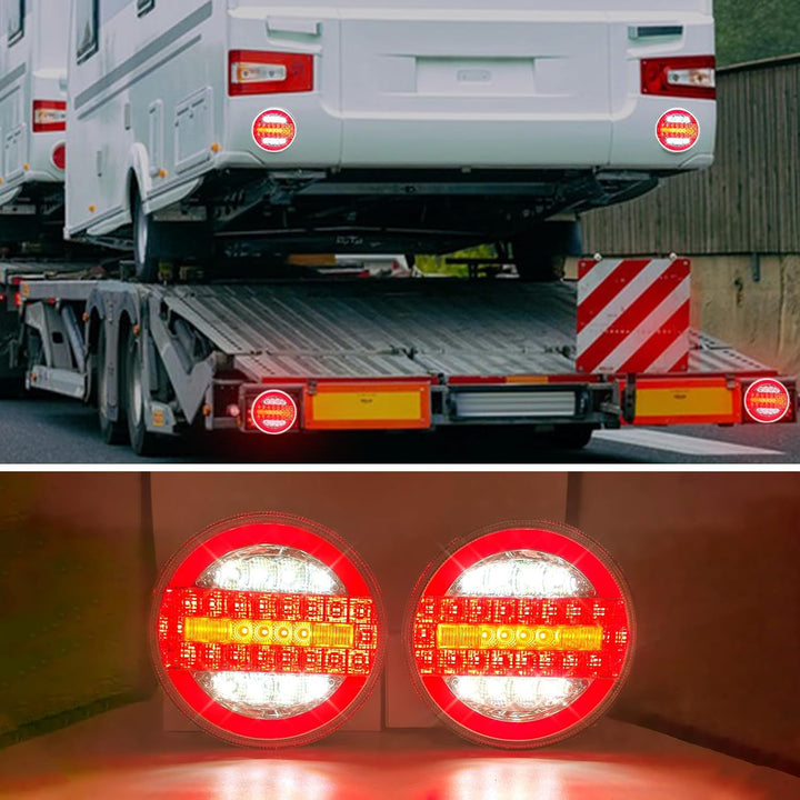 AOJO 2 x Rund LED Rücklicht Set für Anhänger, 12V 24V Universelles Hamburger Rücklichter Wasserdicht
