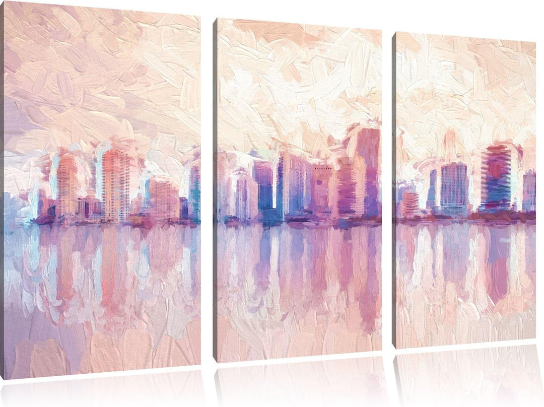 Pixxprint Miami Florida Skyline als Leinwandbild/Grösse: 3 Teilig (120x80 cm) cm/Wandbild/Kunstdruck