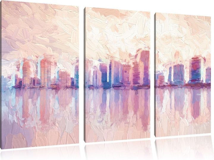 Pixxprint Miami Florida Skyline als Leinwandbild/Grösse: 3 Teilig (120x80 cm) cm/Wandbild/Kunstdruck