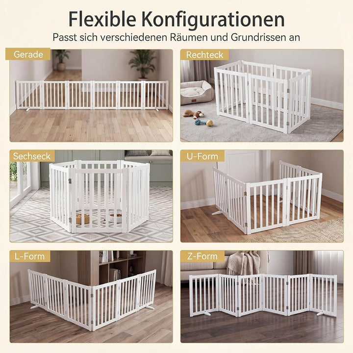 GYMAX 6-teilig Absperrgitter Hund, 61cm Hoch Schutzgitter aus Holz mit 360° Scharnieren & Dreibeinst