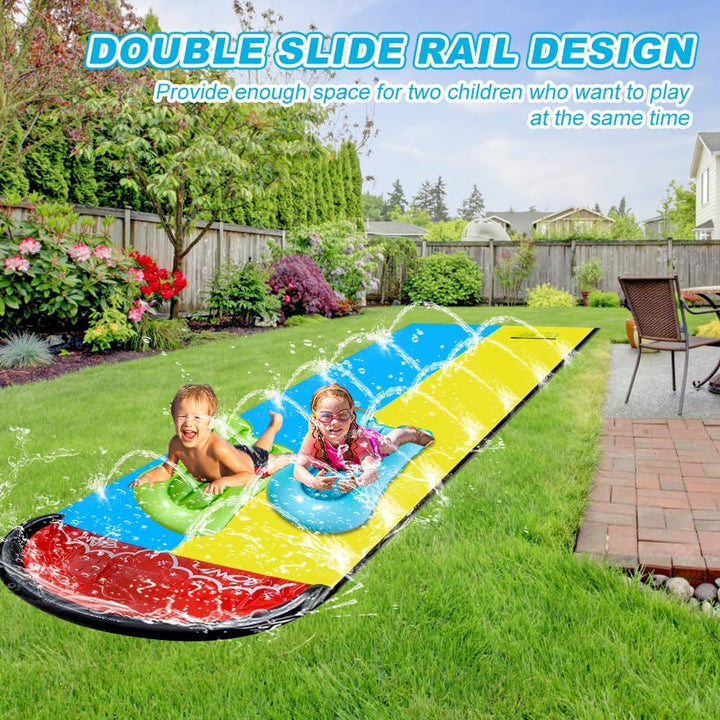 Wasserrutsche Garten für Kinder, 6.1*1.4M Aufblasbare Wasserrutsche mit 2 Bodyboards, Doppelte Wasse