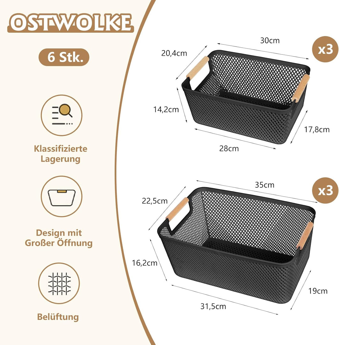 6er-Set Aufbewahrungsbox (3x Gross 35x22,5x16,2cm + 3x Mittel 30x20,4x14,2cm) -Aufbewahrungskorb Küc