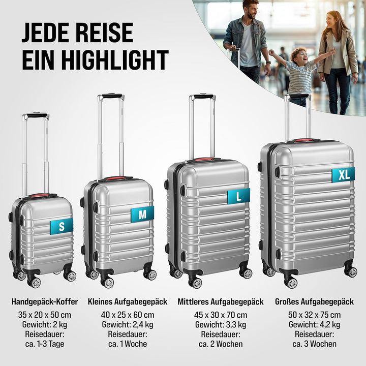 Monzana® 4tlg Kofferset Schloss Organizer Kofferwaage Gurt Gel-Griffe Zwillingsrollen Standfüsse Tro