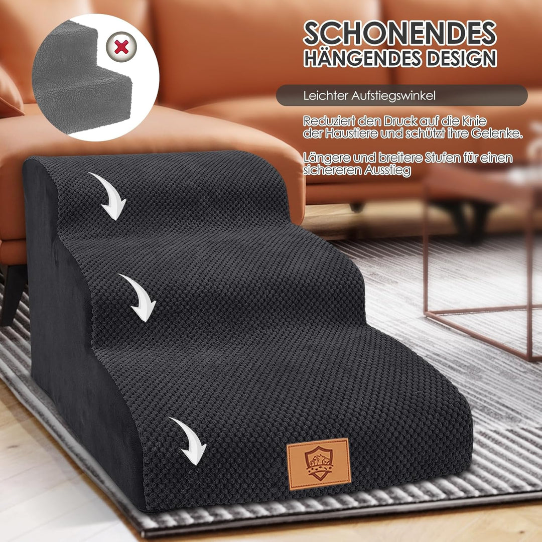 Myiosus rutschfeste Hundetreppe 3 Stufen, Haustiertreppe aus 30D Hochdichtem Schwamm, Katzentreppe m