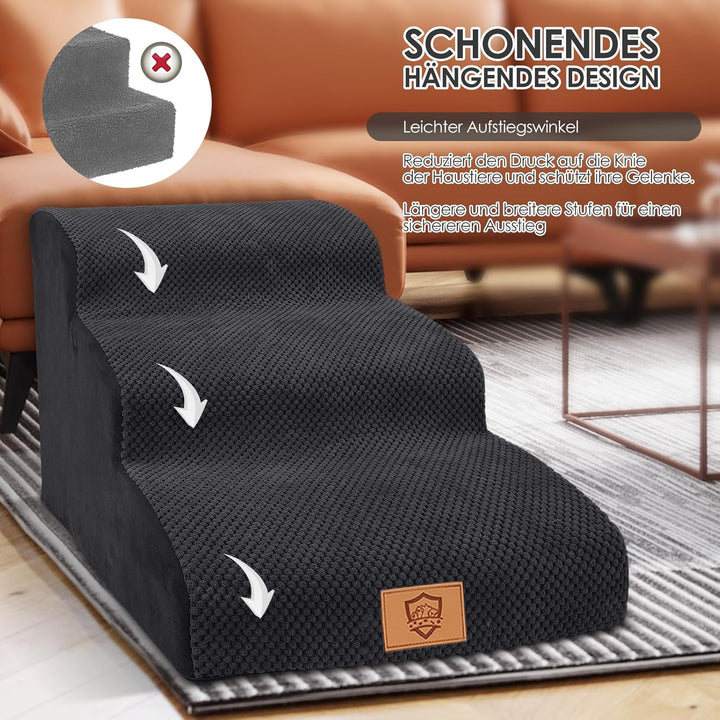 Myiosus rutschfeste Hundetreppe 3 Stufen, Haustiertreppe aus 30D Hochdichtem Schwamm, Katzentreppe m