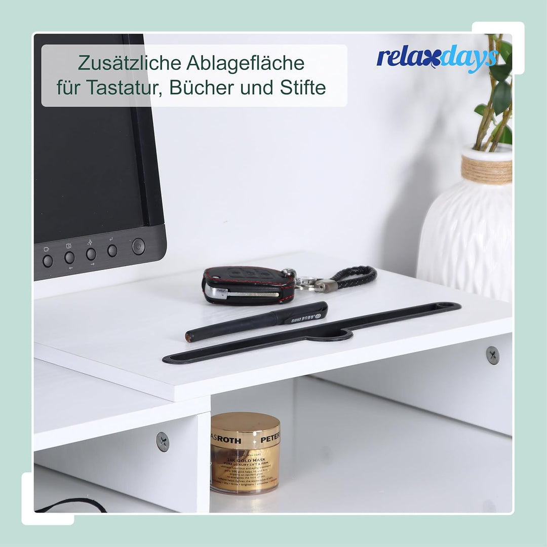 Relaxdays Monitorständer, 2 Monitore, ausziehbare Segmente, Breite 74-105 cm, ergonomische Bildschir