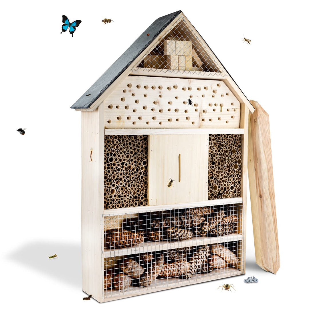GARTENETAGE Insektenhotel XXL mit Schieferdach/Naturbelassenes, massives Insektenhaus &amp; Bienenhotel/
