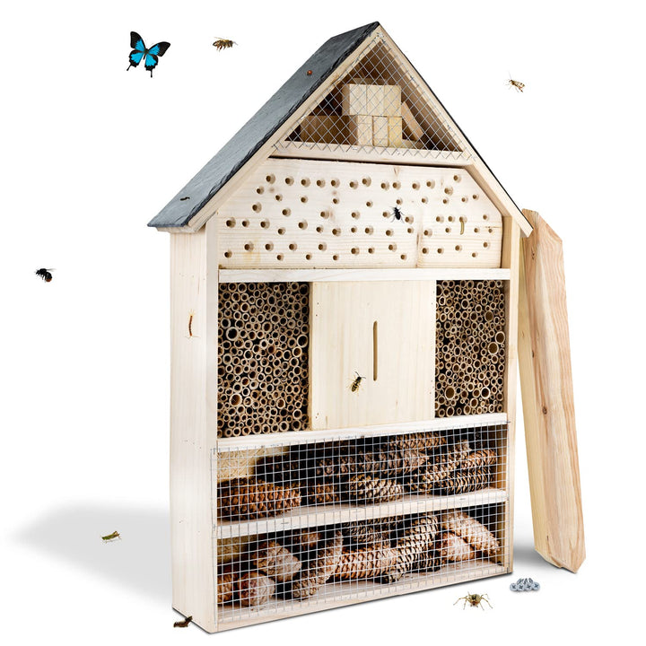 GARTENETAGE Insektenhotel XXL mit Schieferdach/Naturbelassenes, massives Insektenhaus &amp; Bienenhotel/