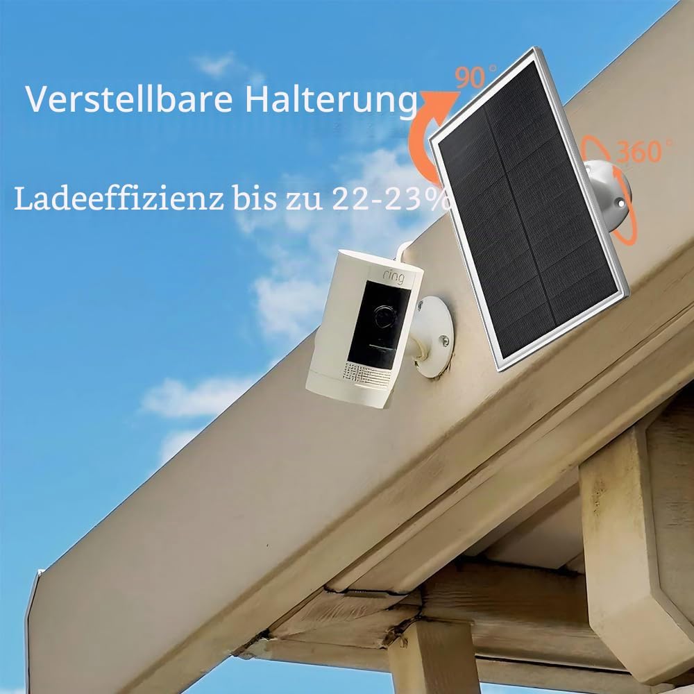 Solarmodul-Ladegerät mit zwei Steckern,DC 3,5x1,35 und USB-C,3m Ladekabel, IP65, kompatibel mit Ring