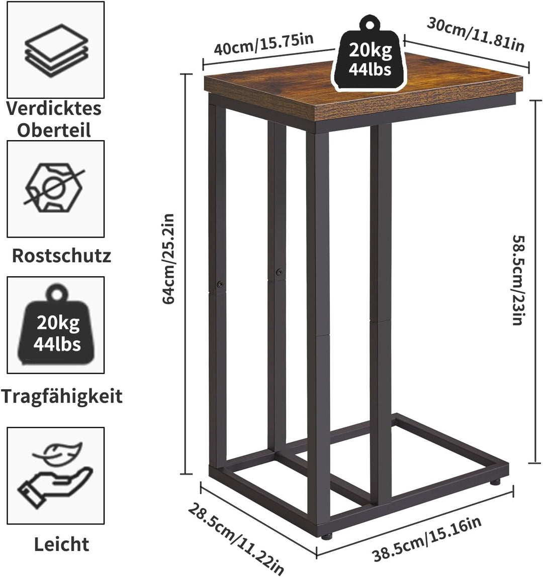 C-förmiger Beistelltisch, Schiebe und Sofatisch, Couchtisch mit Stahlrahmen für Wohnzimmer, Schlafzi