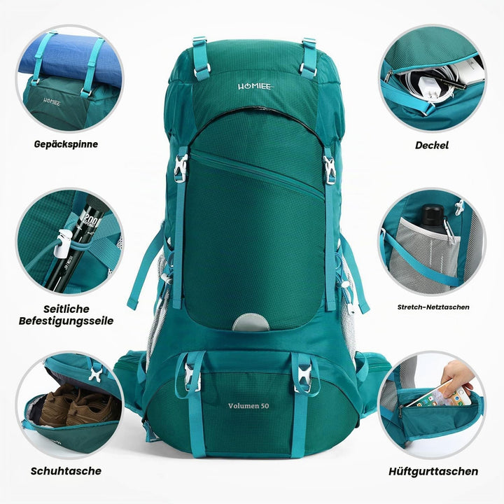 HOMIEE Wanderrucksack 50L, Herren Damen Wasserdichter Trekkingrucksack Reiserucksack Outdoor Wandern