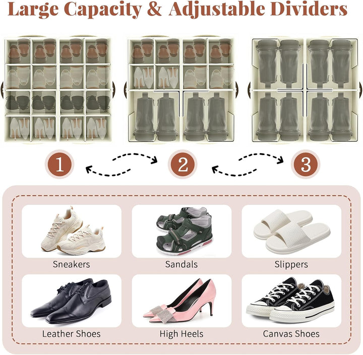 4er-Set Schuh-Organizer, Faltbare Stoff-Schuhkisten mit Griff, Aufbewahrungsbox für den Schrank, für