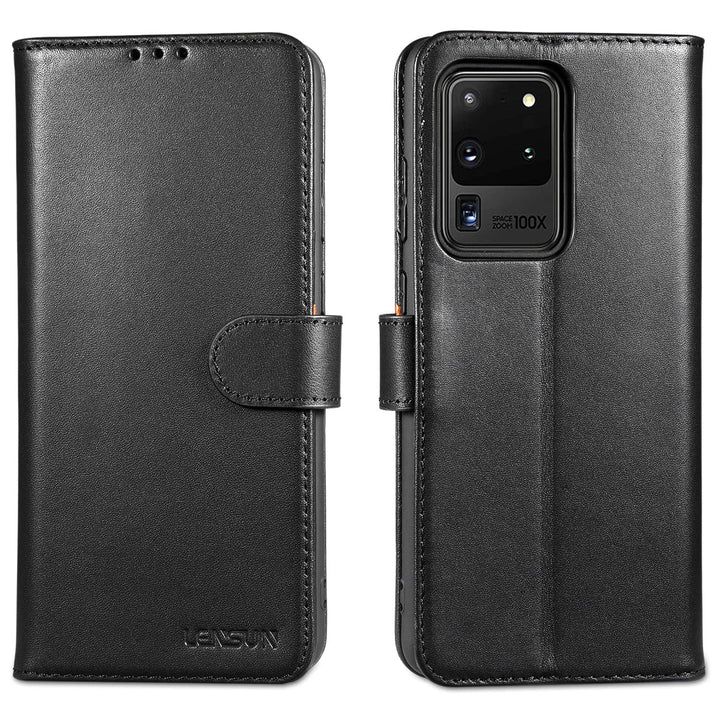 LENSUN Echtleder Hülle für Samsung Galaxy S20 Ultra, Handyhülle [Echtes Leder] [Magnetverschluss] [K