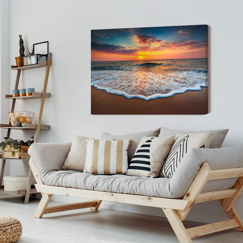 PICANOVA – Bild auf Leinwand Sonnenuntergang am Meer 80x60cm – Leinwandbild – Premium Leinwanddruck