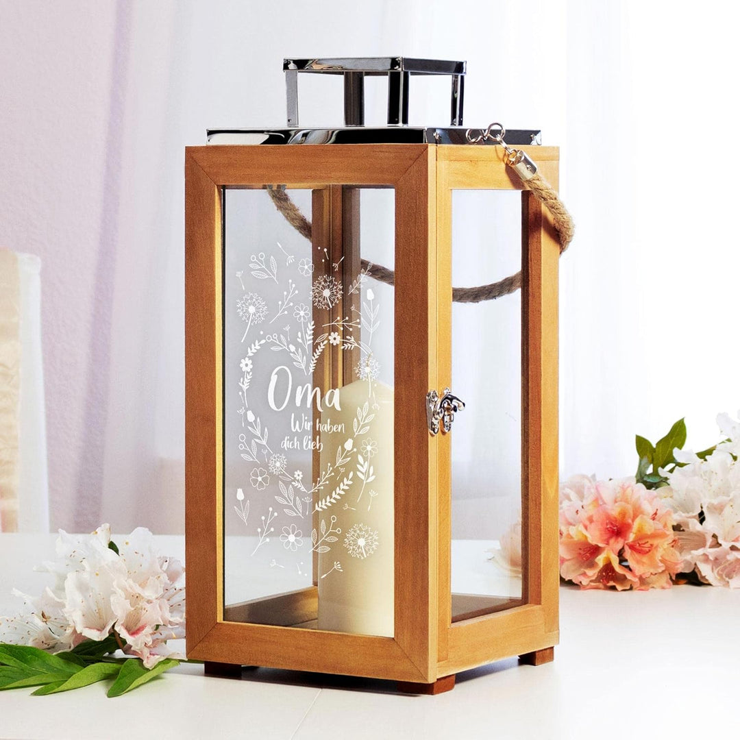 Laterne mit Gravur für Oma, Deko Kerzen Windlicht, Geschenk für Oma, Outdoor Garten Dekoration, Grav