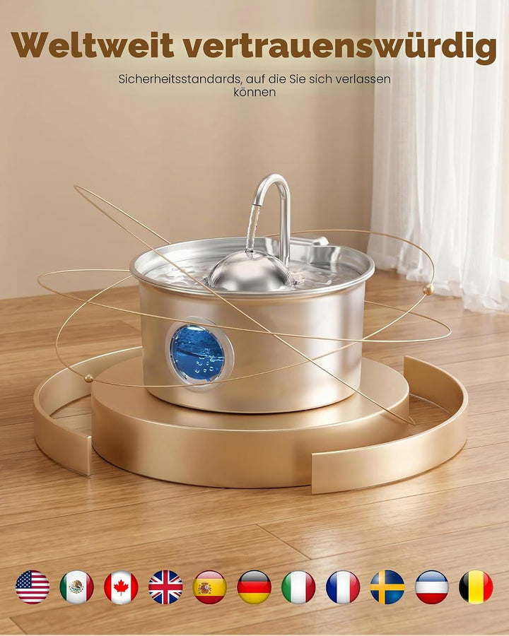 Katzenbrunnen Edelstahl Trinkbrunnen für Katze: Katzen Trinkbrunnen - 2.6L Wasserbrunnen für Katzen