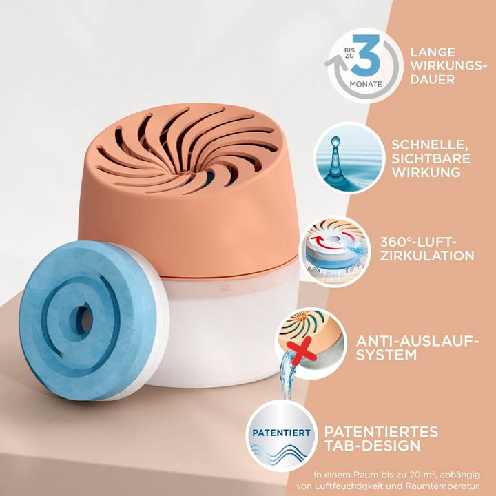 Pattex AERO 360° Kompakt Luftentfeuchter Peach Colour Collection, 1 Gerät inkl. 1 Nachfülltab, Raume