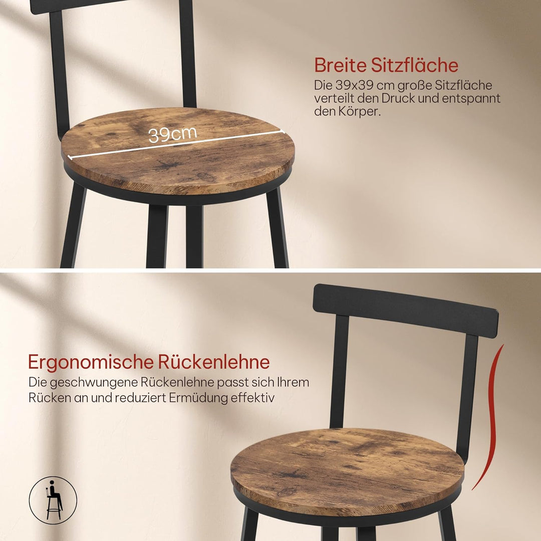 WOLTU Barhocker 2er Set, Barstuhl, Bar Hocker rund, Küchenhocker mit Lehne, Metallgestell, Fussstütz