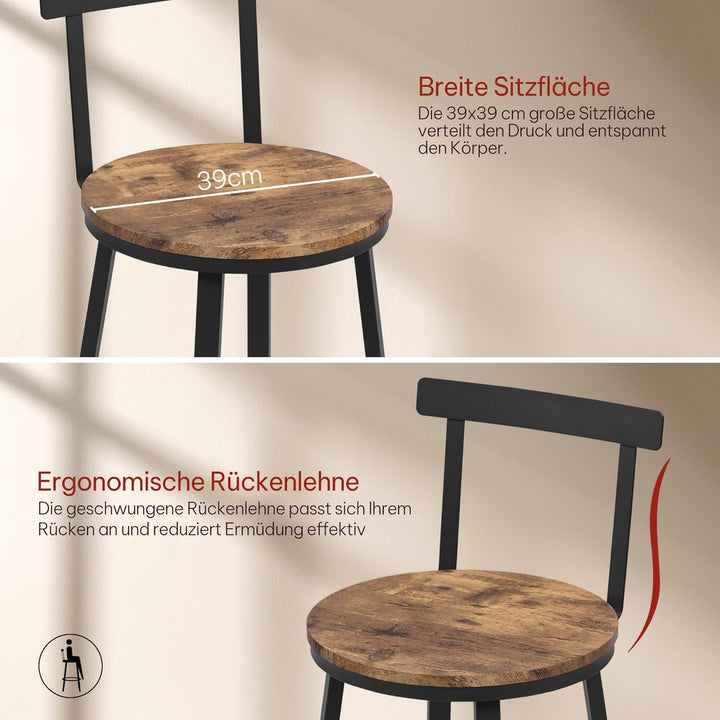 WOLTU Barhocker 2er Set, Barstuhl, Bar Hocker rund, Küchenhocker mit Lehne, Metallgestell, Fussstütz