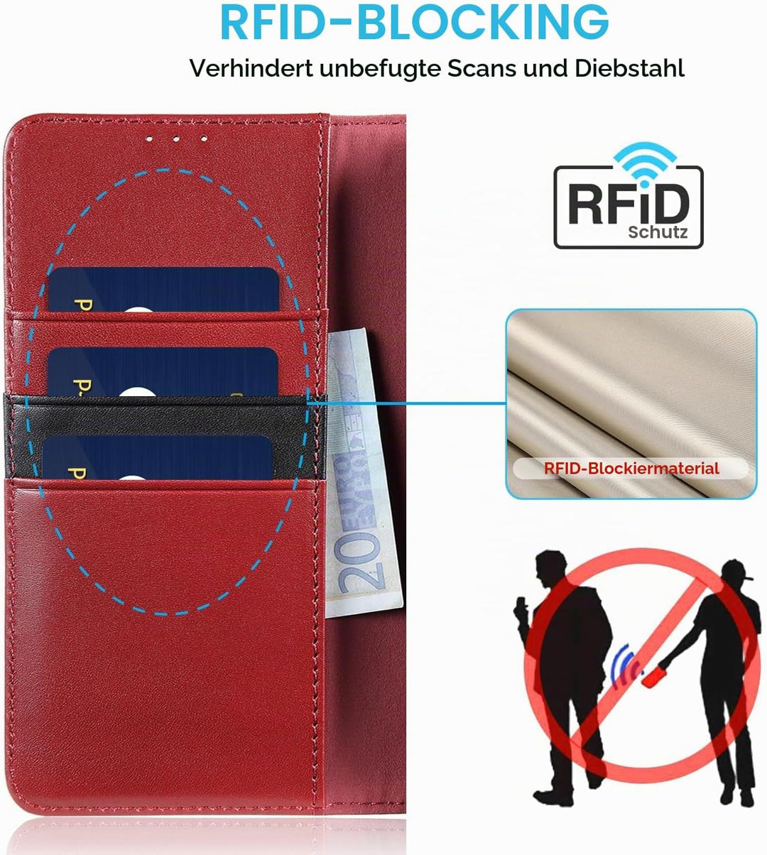 LENSUN Echtleder Hülle für Samsung Galaxy S22, Handyhülle Echt Leder Cover mit [Magnetverschluss] [R