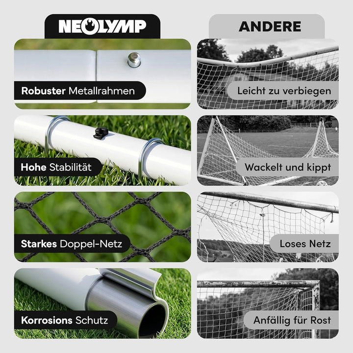 NEOLYMP Fussballtor für Garten – Robustes Stadion-Tor aus Metall, korrosionsgeschützt – Wetterfestes
