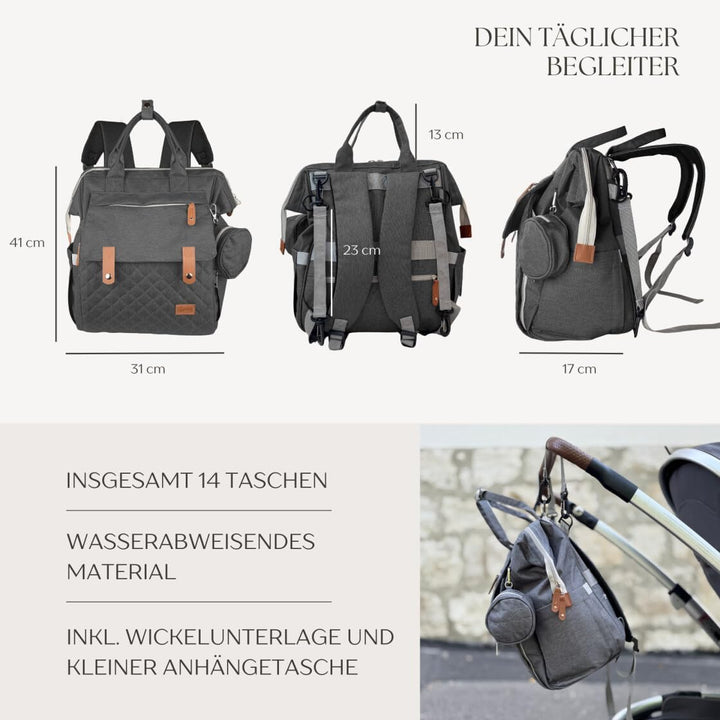 Wickelrucksack inkl. Wickeltunterlage, Wickeltasche gross viel Stauraum, Baby Rucksack für unterwegs