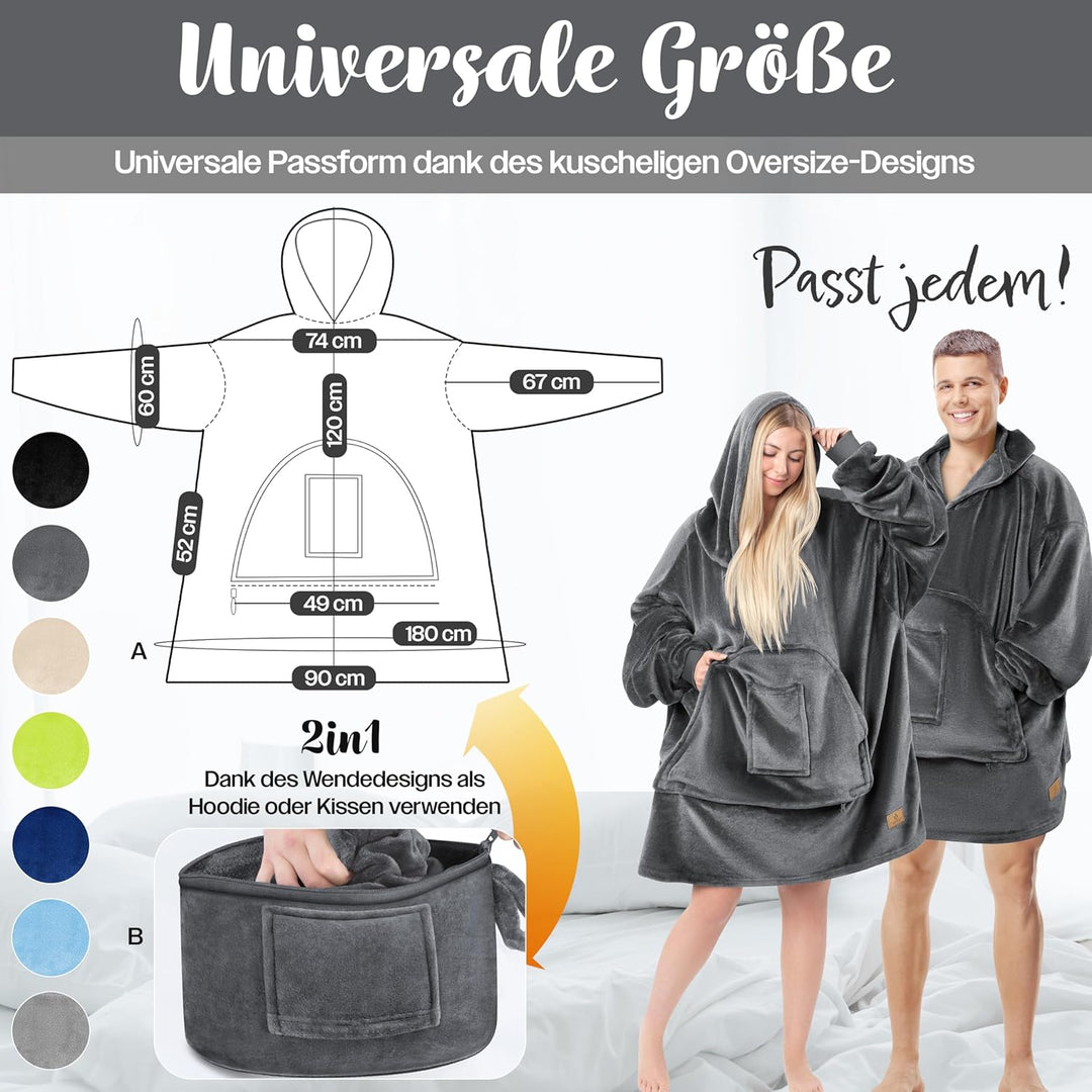 KESSER® Hoodie Decke Kuscheldecke mit Ärmeln Deckenpullover Vielseitig Tragbare Decke zum Anziehen f
