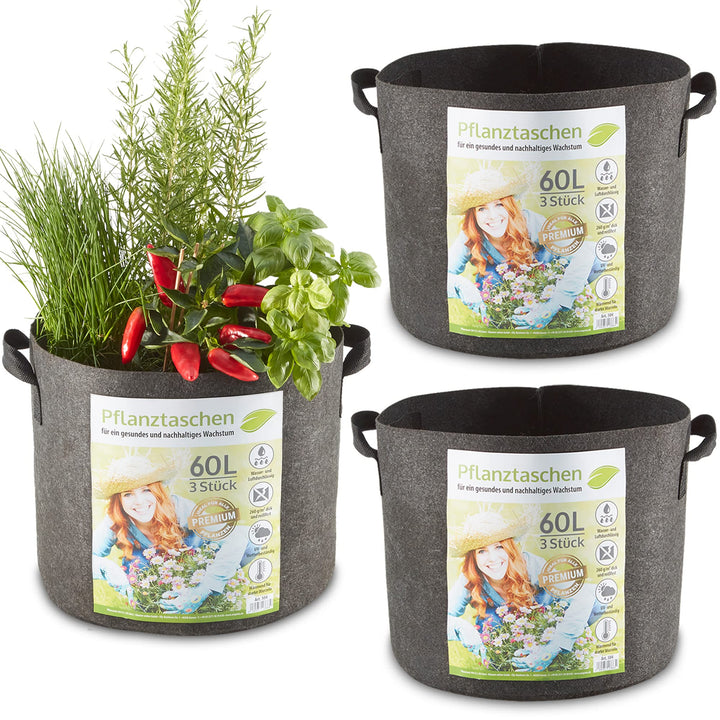 zooprinz Premium 30 L oder 60 L Pflanztaschen aus dickem Vlies – Pflanzsäcke perfekt für Blumen, Tom