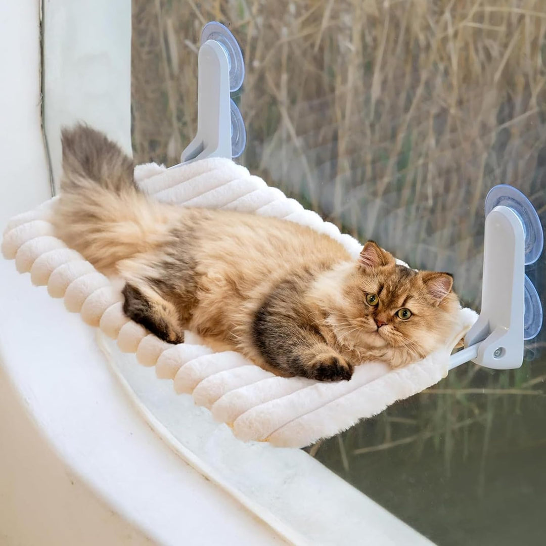 Katzen Fensterhängematte, 30×52cm Fensterliege für Katzen mit Starken Saugnapf, Grosse Plüsch Abnehm