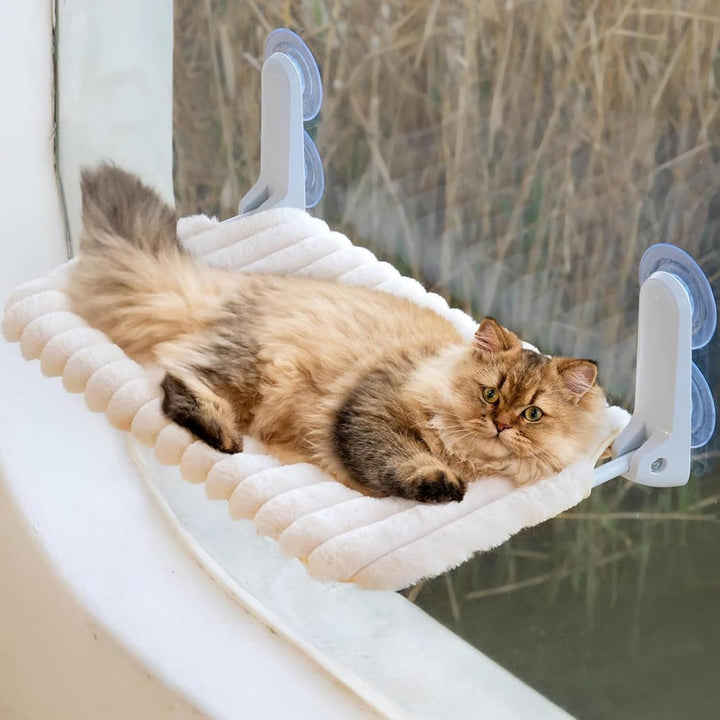 Katzen Fensterhängematte, 30×52cm Fensterliege für Katzen mit Starken Saugnapf, Grosse Plüsch Abnehm