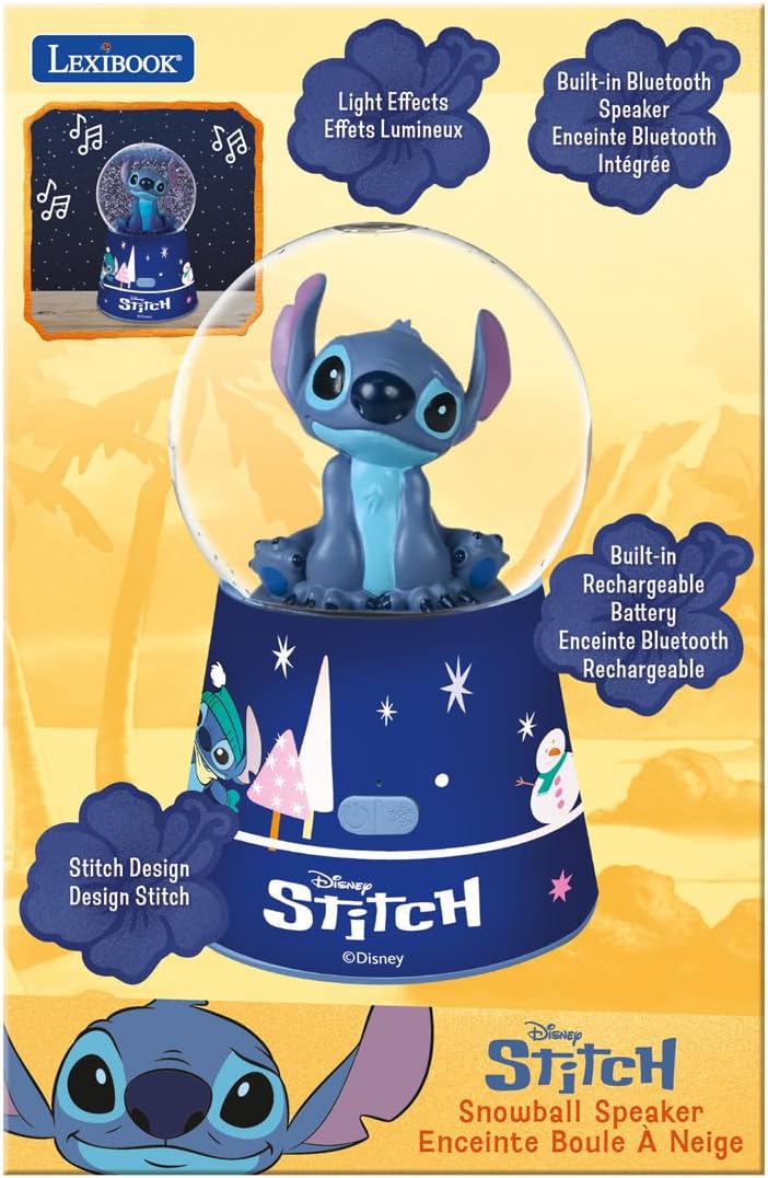 Lexibook, Disney Stitch, Bluetooth-Lautsprecher Schneekugel Stitch, Blau, SBS10D
