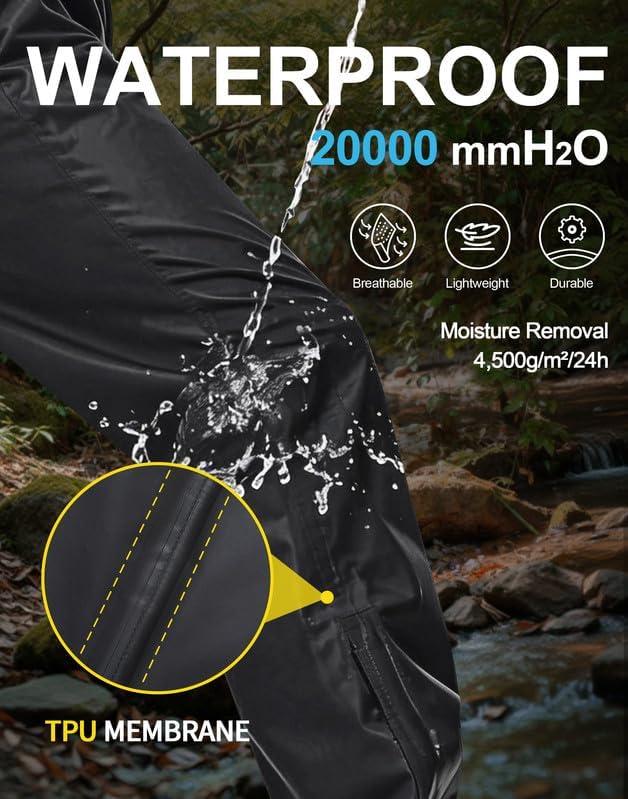 Pioneer Camp Regenhose Herren Wasserdicht 20000mm Leichte Packbar Fahrrad Überhose Winddichte Atmung