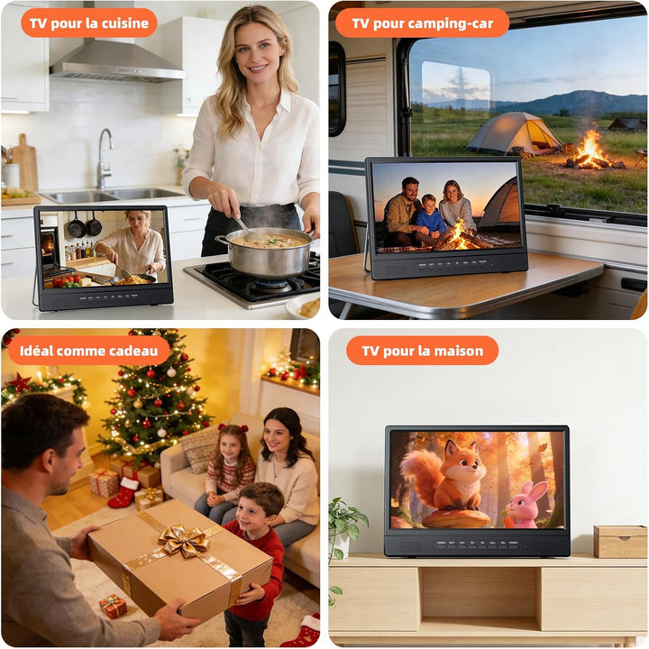 DESOBRY 12 Zoll Tragbarer Smart TV mit Android, Mini Fernseher für Küche, Caravan, Camping, HDMI USB