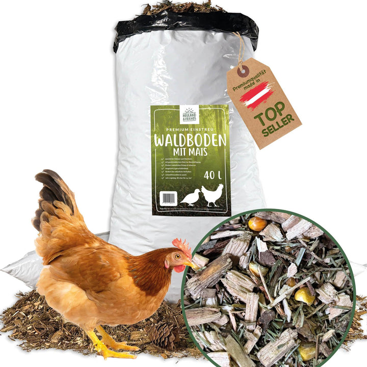 Waldboden Einstreu mit Mais 2X 40 L – natürliches Erlebniseinstreu mit Tannen & Fichtennadeln – Besc