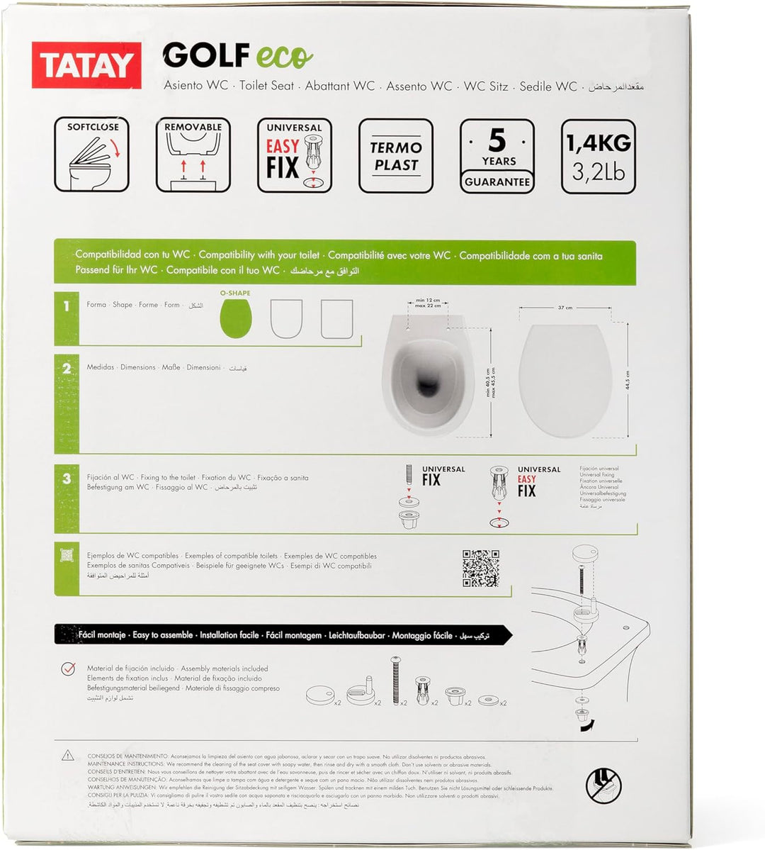TATAY WC-Sitz Golf Antibakterielle Oberfläche ovale Toiletten | WC-Sitz Badezimmer | 37x44,5 cm | An