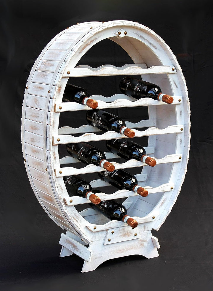 DanDiBo Weinregal Weiss Weinfass aus Holz für 24 Flaschen Vintage Shabby Chic Landhaus Bar Flaschens