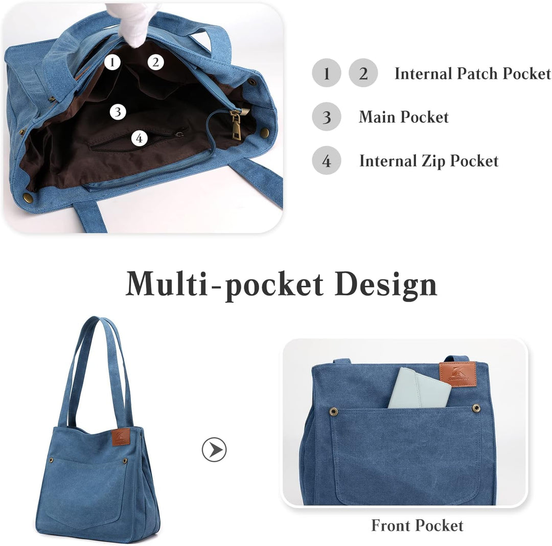 PORRASSO Segeltuch Schultertasche Damen Handtasche Mädchen Tote Bag Shopper Henkeltasche für Schule