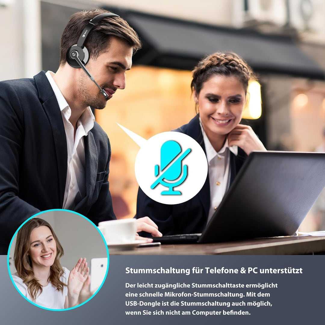 Earbay Headset mit Mikrofon Bluetooth, Kabelloses Headset mit Rauschunterdrückung, inklusive USB-Don