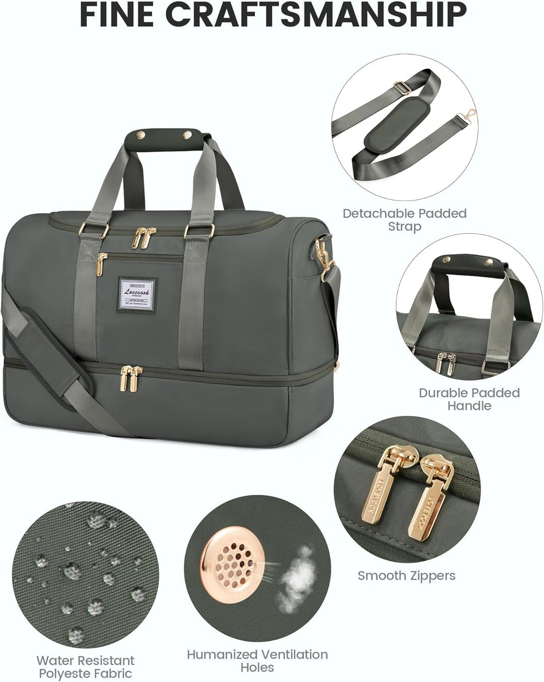 LOVEVOOK Sporttasche Reisetasche Damen, Weekender Travel Bag mit Kulturtasche, Schuhfach & Nassfach,