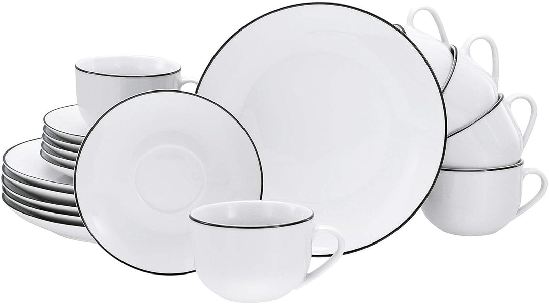 Creatable Kaffeeservice - Porzellan - für 6 Personen - Weiss mit schwarzem Rand