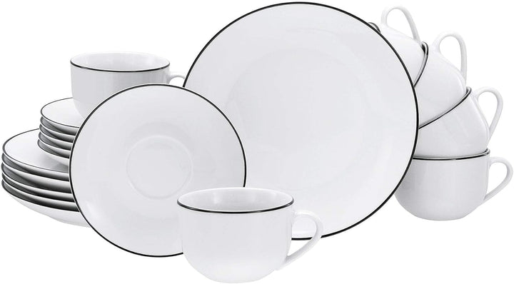 Creatable Kaffeeservice - Porzellan - für 6 Personen - Weiss mit schwarzem Rand