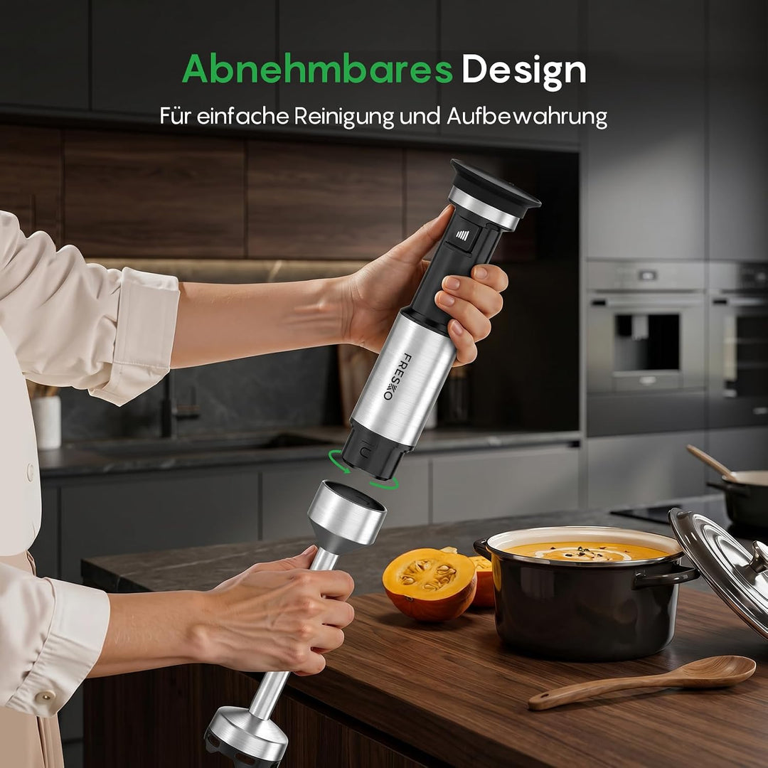 FRESKO Stabmixer 1000W, Pürierstab Edelstahl mit Schutzhülle für Kochgeschirr & 700 ml Messbecher, S