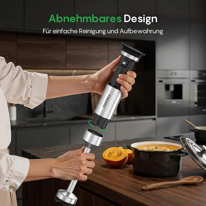 FRESKO Stabmixer 1000W, Pürierstab Edelstahl mit Schutzhülle für Kochgeschirr & 700 ml Messbecher, S