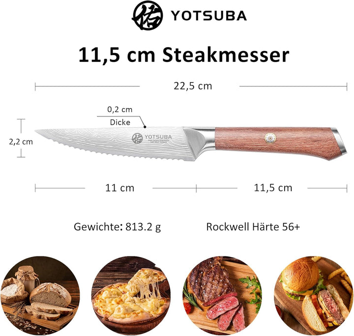 YOTSUBA Steakmesser Set 6-teilig, 12cm Küchen Steakbesteck Messer aus hochwertiger Deutscher Edelsta