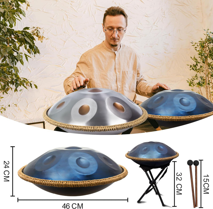 45.7 cm Handpan Drum für Erwachsene, Premium D Moll Kurd Handpan Instrument mit 9 präzisionsgestimmt